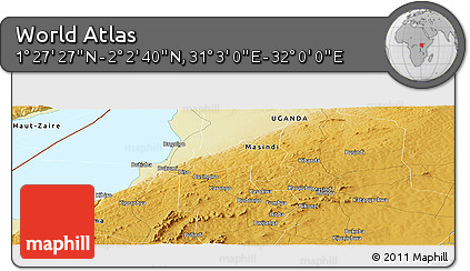 Physical Panoramic Map of the Area around 1° 45' 3" N, 31° 31' 29" E