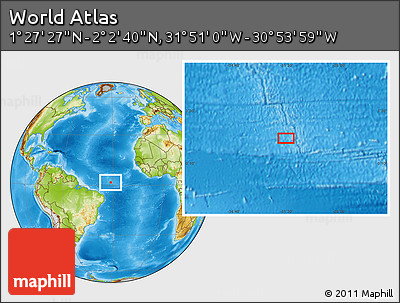 Physical Location Map of the Area around 1° 45' 3" N, 31° 22' 30" W