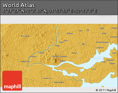 Physical 3D Map of the Area around 1° 45' 3" N, 32° 22' 30" E
