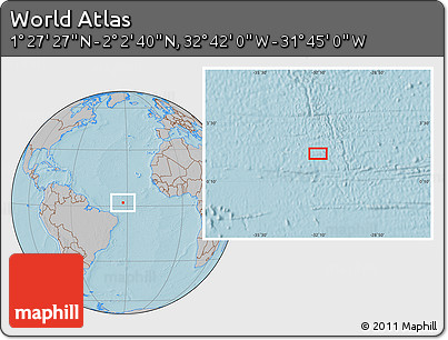 Gray Location Map of the Area around 1° 45' 3" N, 32° 13' 30" W, hill shading