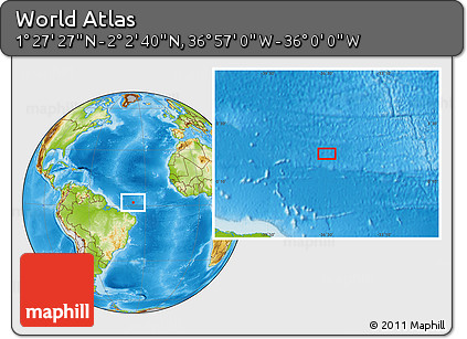 Physical Location Map of the Area around 1° 45' 3" N, 36° 28' 30" W