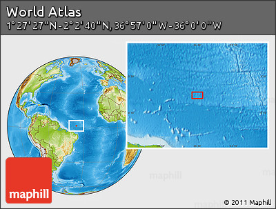 Physical Location Map of the Area around 1° 45' 3" N, 36° 28' 30" W