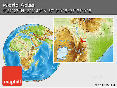 Physical Location Map of the Area around 1° 45' 3" N, 37° 28' 30" E