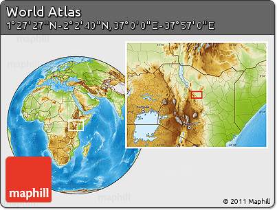 Physical Location Map of the Area around 1° 45' 3" N, 37° 28' 30" E
