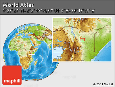Physical Location Map of the Area around 1° 45' 3" N, 38° 19' 30" E