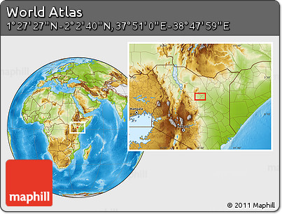 Physical Location Map of the Area around 1° 45' 3" N, 38° 19' 30" E
