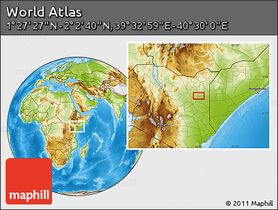 Physical Location Map of the Area around 1° 45' 3" N, 40° 1' 29" E