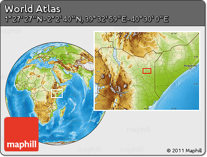 Physical Location Map of the Area around 1° 45' 3" N, 40° 1' 29" E