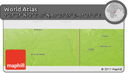 Physical Panoramic Map of the Area around 1° 45' 3" N, 40° 52' 30" E