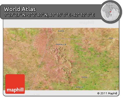 Satellite 3D Map of the Area around 1° 45' 3" N, 41° 43' 30" E