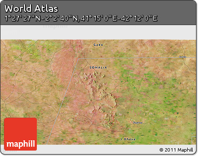 Satellite 3D Map of the Area around 1° 45' 3" N, 41° 43' 30" E