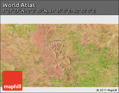 Satellite 3D Map of the Area around 1° 45' 3" N, 41° 43' 30" E