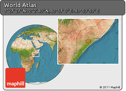 Satellite Location Map of the Area around 1° 45' 3" N, 43° 25' 29" E
