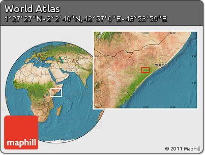 Satellite Location Map of the Area around 1° 45' 3" N, 43° 25' 29" E