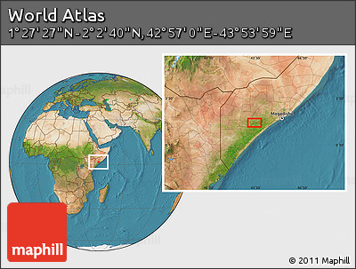 Satellite Location Map of the Area around 1° 45' 3" N, 43° 25' 29" E