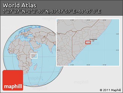 Gray Location Map of the Area around 1° 45' 3" N, 44° 16' 29" E
