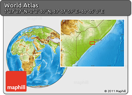 Physical Location Map of the Area around 1° 45' 3" N, 44° 16' 29" E
