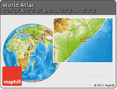 Physical Location Map of the Area around 1° 45' 3" N, 44° 16' 29" E