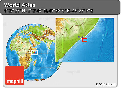 Physical Location Map of the Area around 1° 45' 3" N, 45° 58' 30" E