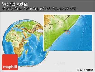 Physical Location Map of the Area around 1° 45' 3" N, 45° 58' 30" E