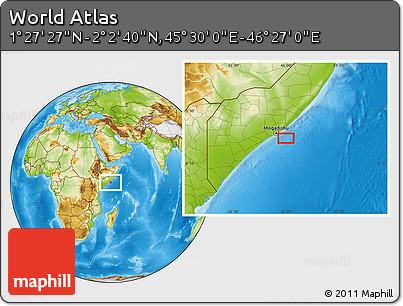 Physical Location Map of the Area around 1° 45' 3" N, 45° 58' 30" E