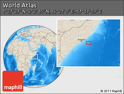 Shaded Relief Location Map of the Area around 1° 45' 3" N, 46° 49' 30" E