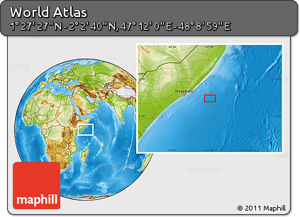 Physical Location Map of the Area around 1° 45' 3" N, 47° 40' 29" E
