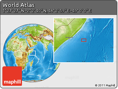 Physical Location Map of the Area around 1° 45' 3" N, 48° 31' 29" E