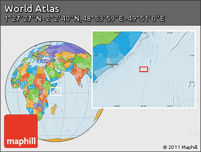Political Location Map of the Area around 1° 45' 3" N, 49° 22' 30" E