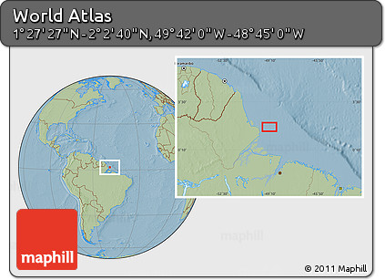 Savanna Style Location Map of the Area around 1° 45' 3" N, 49° 13' 30" W, hill shading