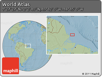 Savanna Style Location Map of the Area around 1° 45' 3" N, 49° 13' 30" W, hill shading