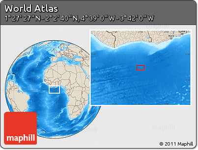 Shaded Relief Location Map of the Area around 1° 45' 3" N, 4° 10' 30" W