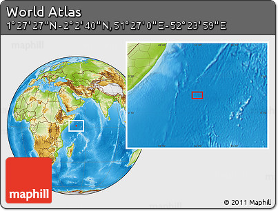 Physical Location Map of the Area around 1° 45' 3" N, 51° 55' 29" E