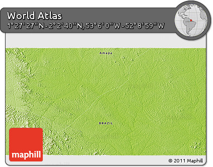 Physical 3D Map of the Area around 1° 45' 3" N, 52° 37' 30" W
