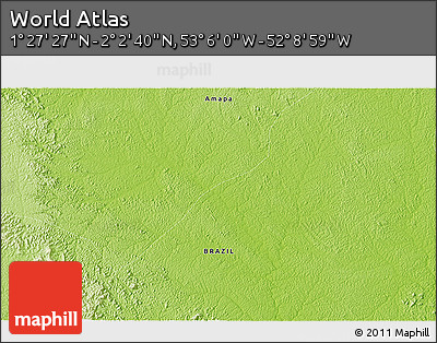 Physical 3D Map of the Area around 1° 45' 3" N, 52° 37' 30" W