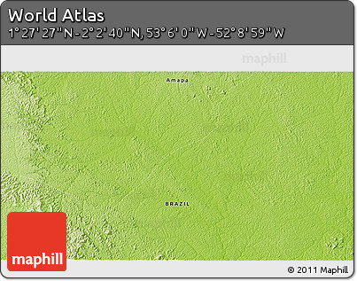 Physical 3D Map of the Area around 1° 45' 3" N, 52° 37' 30" W