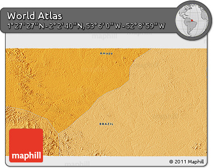 Political 3D Map of the Area around 1° 45' 3" N, 52° 37' 30" W