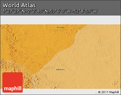 Political 3D Map of the Area around 1° 45' 3" N, 52° 37' 30" W