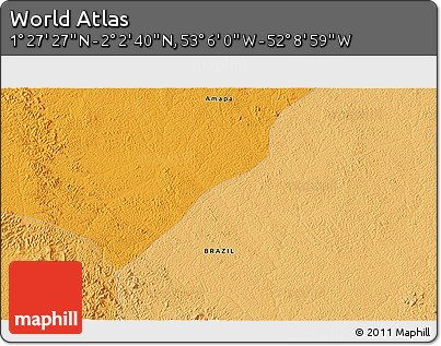 Political 3D Map of the Area around 1° 45' 3" N, 52° 37' 30" W