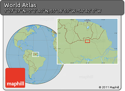 Savanna Style Location Map of the Area around 1° 45' 3" N, 55° 10' 29" W