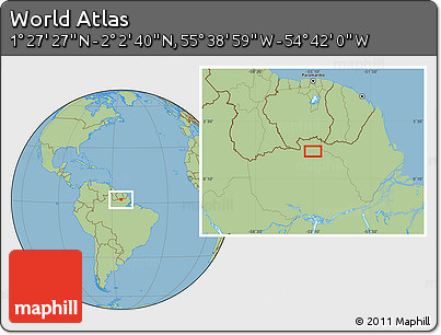 Savanna Style Location Map of the Area around 1° 45' 3" N, 55° 10' 29" W