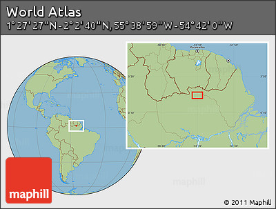 Savanna Style Location Map of the Area around 1° 45' 3" N, 55° 10' 29" W