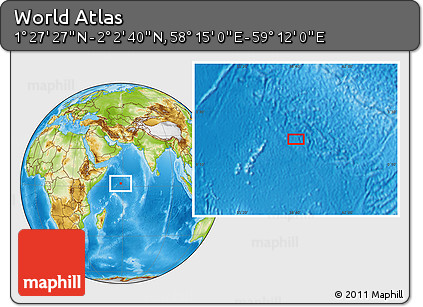 Physical Location Map of the Area around 1° 45' 3" N, 58° 43' 30" E