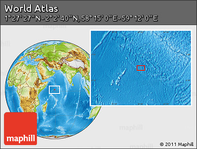 Physical Location Map of the Area around 1° 45' 3" N, 58° 43' 30" E