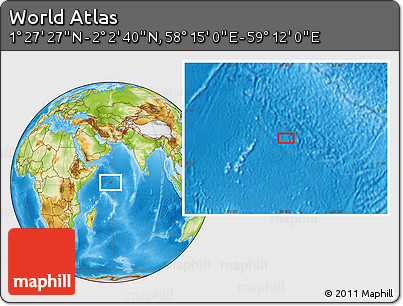 Physical Location Map of the Area around 1° 45' 3" N, 58° 43' 30" E