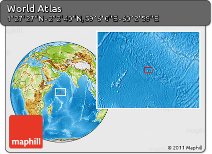 Physical Location Map of the Area around 1° 45' 3" N, 59° 34' 30" E