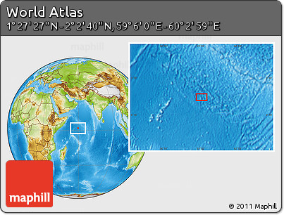 Physical Location Map of the Area around 1° 45' 3" N, 59° 34' 30" E