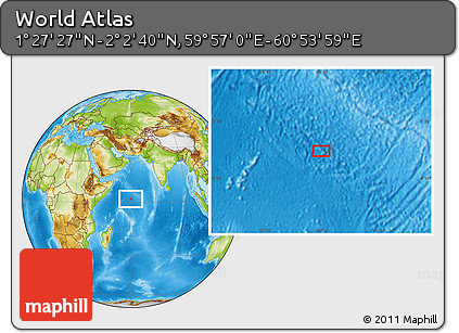 Physical Location Map of the Area around 1° 45' 3" N, 60° 25' 29" E