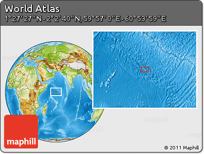 Physical Location Map of the Area around 1° 45' 3" N, 60° 25' 29" E