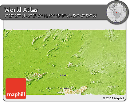 Physical 3D Map of the Area around 1° 45' 3" N, 60° 16' 29" W